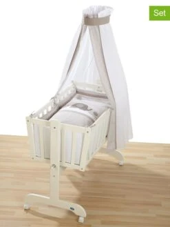 Alvi Bettwäsche-Set "Flamingo" Für Pendelwiege In Beige/ Weiß