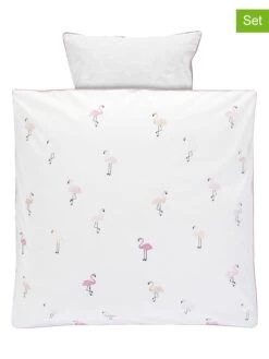 Alvi Bettwäsche-Set "Flamingo" Für Pendelwiege In Weiß