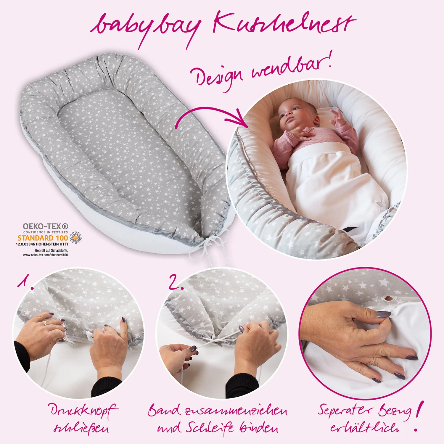 Kuschelnest, Weiß Sternemix Sand/azurblau – Bild 5
