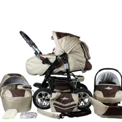 10tlg. Set: Kombi Kinderwagen "Milano" In Beige/Braun