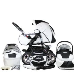10tlg. Set: Kombi Kinderwagen "Milano" In Weiß/Schwarz