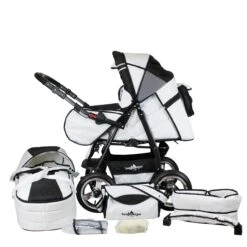 10tlg. Set: Kombi Kinderwagen "Rio" In Schwarz/Weiß
