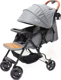 Mimi - Kinderwagen Mit Einer Hand Faltbar - Ausgestattet Mit Beinwärmer - Regenschutz - Moskitonetz - Becherhalter – In Grau