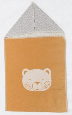 Puckdecke Mit Kapuze "Bär", Goldgelb, 45 X 76 Cm