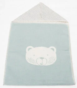 Puckdecke Mit Kapuze "Bär", Hellgrün, 45 X 76 Cm