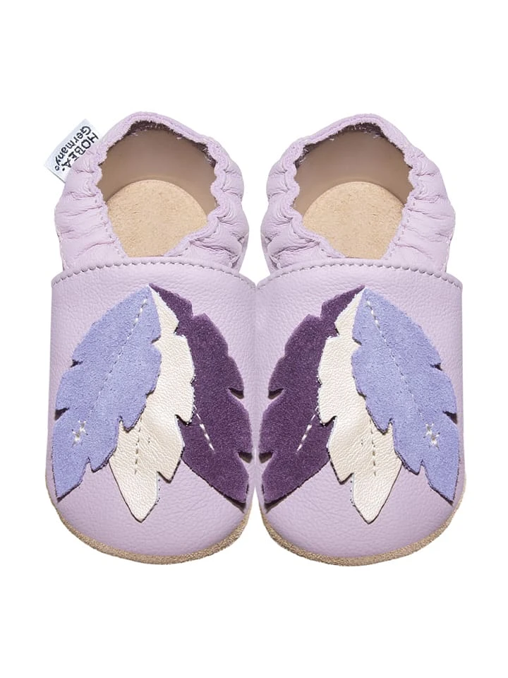 Leder-Krabbelschuhe "Federn" In Flieder