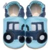 Leder-Krabbelschuhe "Traktor" In Hellblau