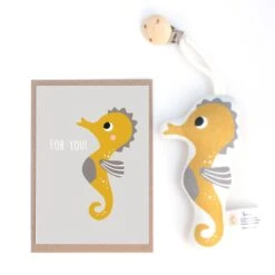 Kinderwagen-Clip "Seepferd" In Gelb - Mit Geschenkkarte