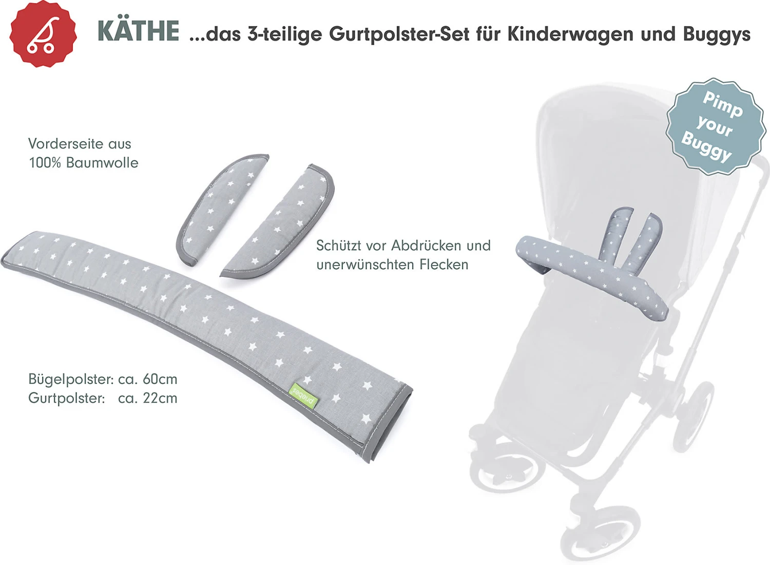 KÄTHE Gurt- Und Bügelpolster-Set Für Kinderwagen Und Buggys - Stars,... – Bild 3
