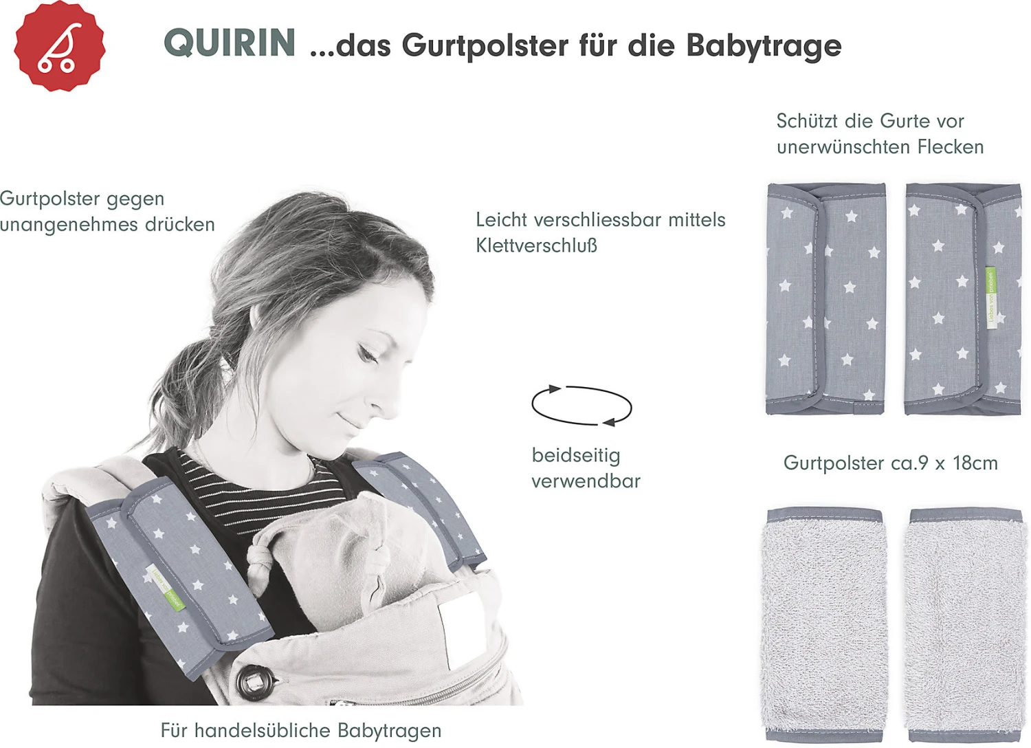 QUIRIN Gurtpolster-Set Für Die Babytrage - Stars, Grau, 2-tlg. – Bild 4