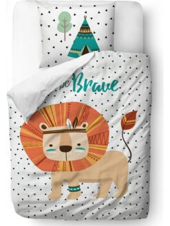 Satin-Bettwäsche-Set "Lion" In Weiß/ Bunt