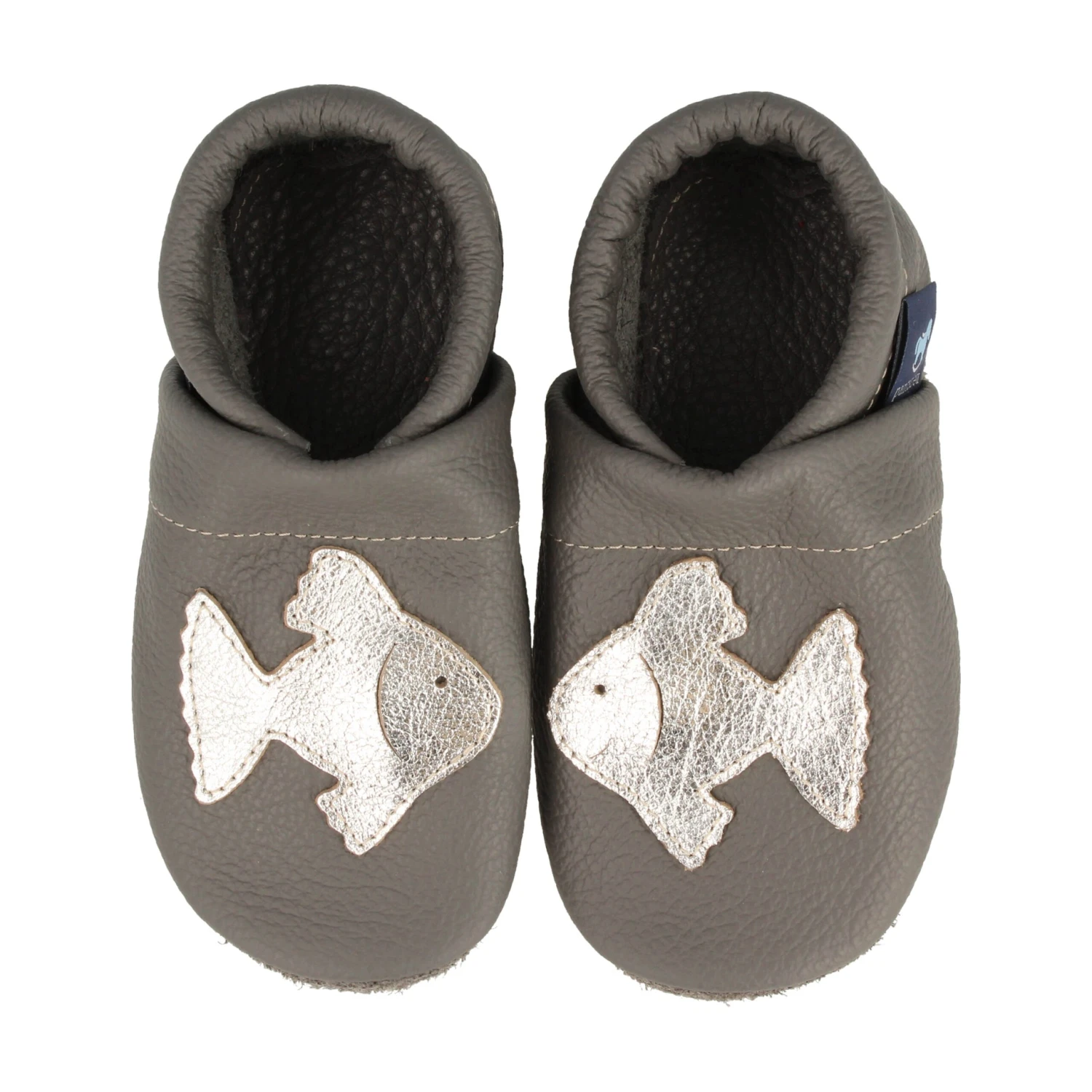 Krabbelschuhe / Lederpuschen Mit Fisch In Grau / Silber – Bild 2