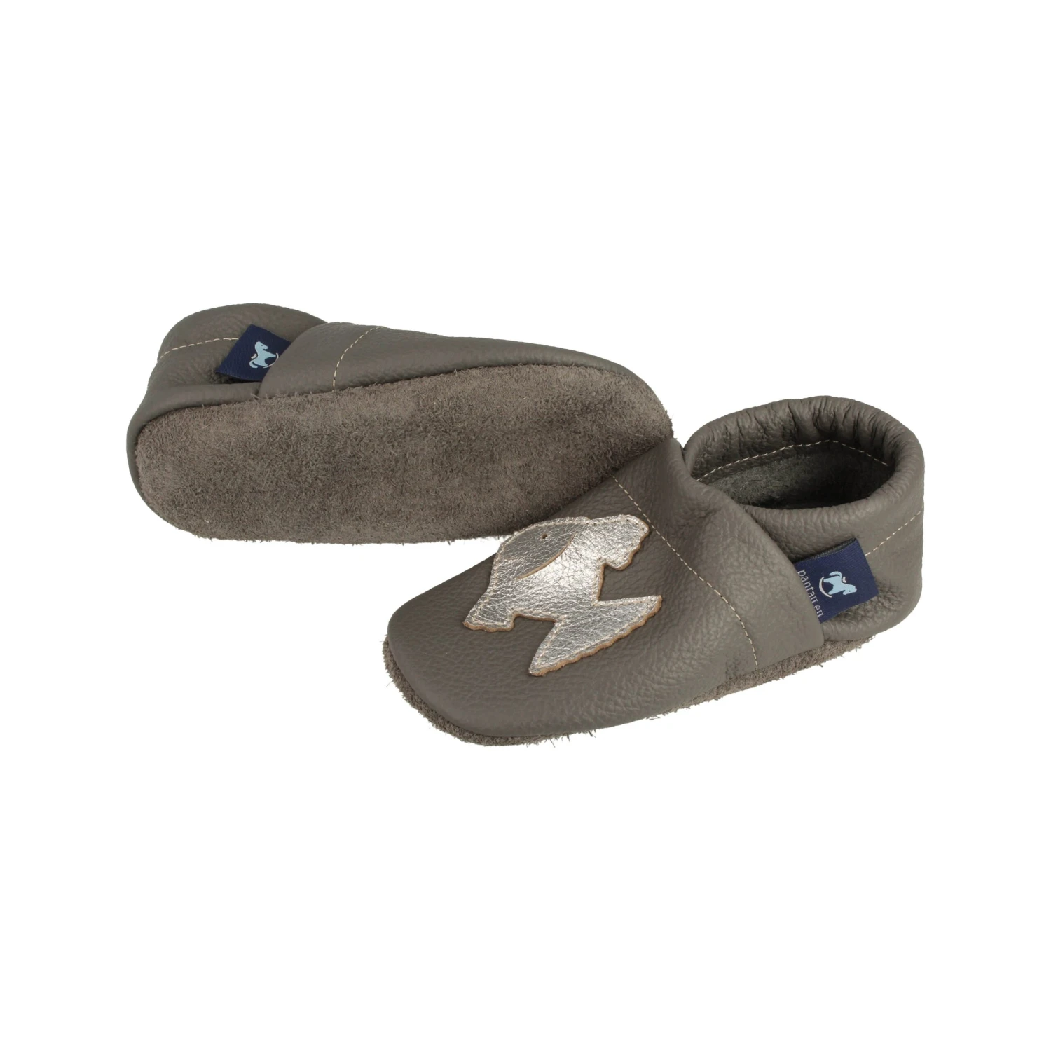 Krabbelschuhe / Lederpuschen Mit Fisch In Grau / Silber – Bild 3