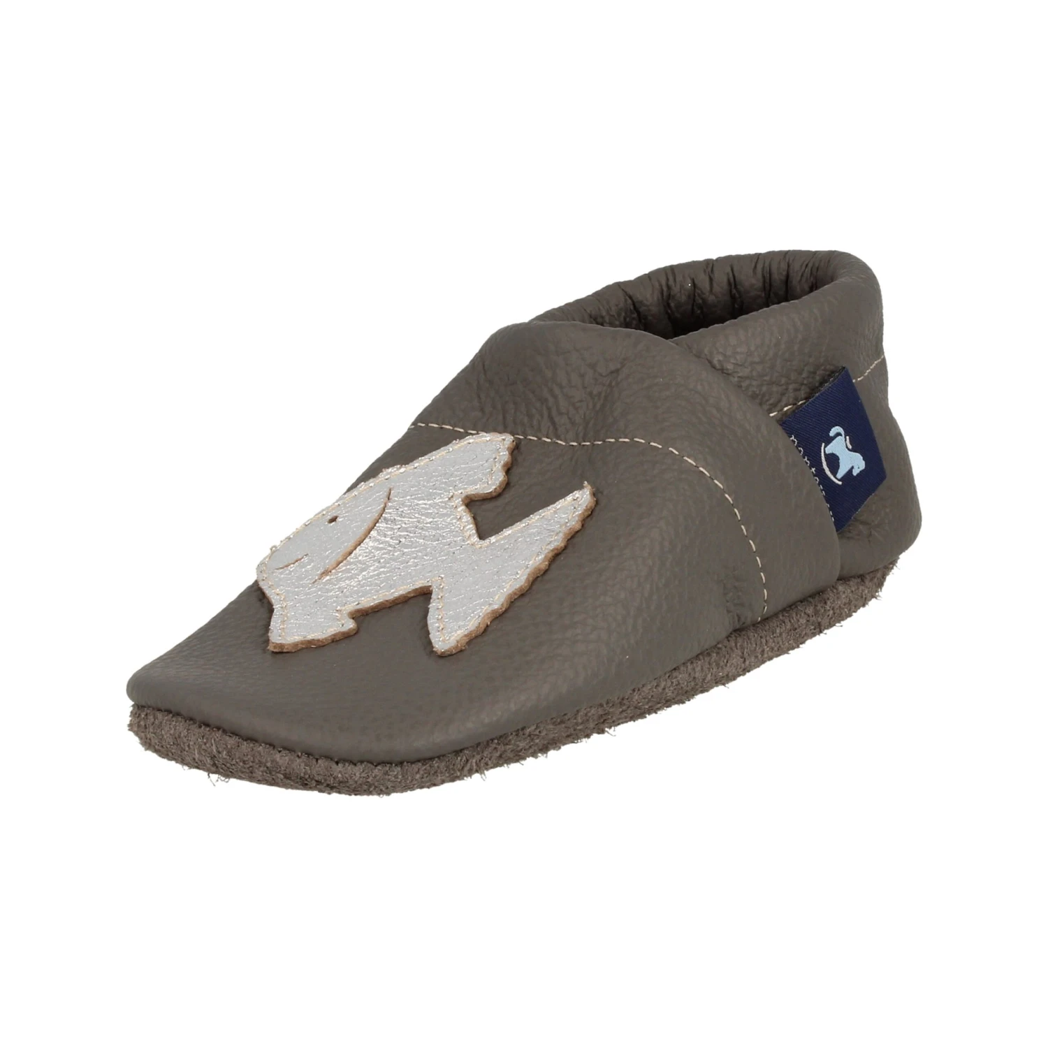 Krabbelschuhe / Lederpuschen Mit Fisch In Grau / Silber – Bild 4