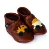 Krabbelschuhe / Lederpuschen Mit Traktor In Braun / Gelb