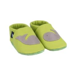 Krabbelschuhe / Lederpuschen Mit Wal In ApfelgrĂĽn / Grau