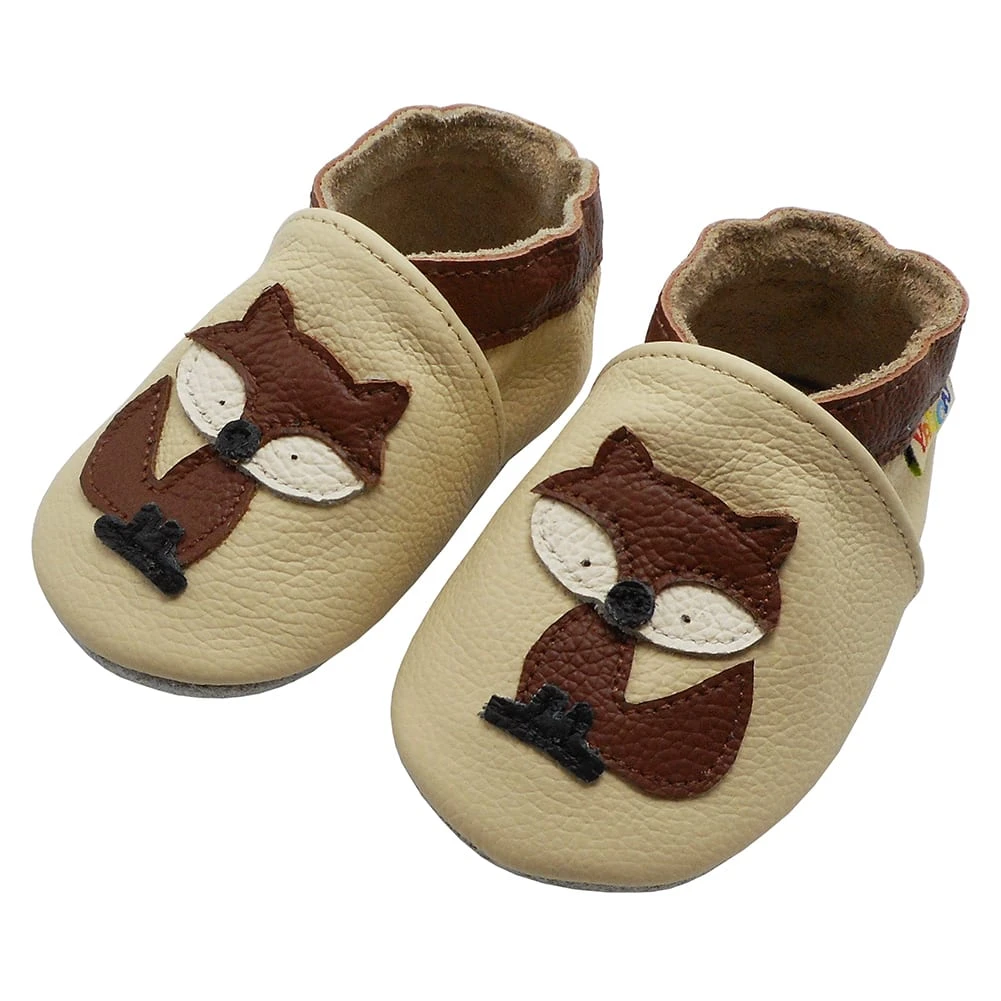 Leder-Krabbelschuhe "Fuchs Mit Schwanz" In Beige – Bild 2