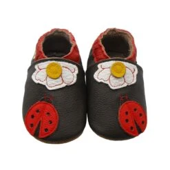 Leder-Krabbelschuhe "Marienkäfer" In Dunkelbraun